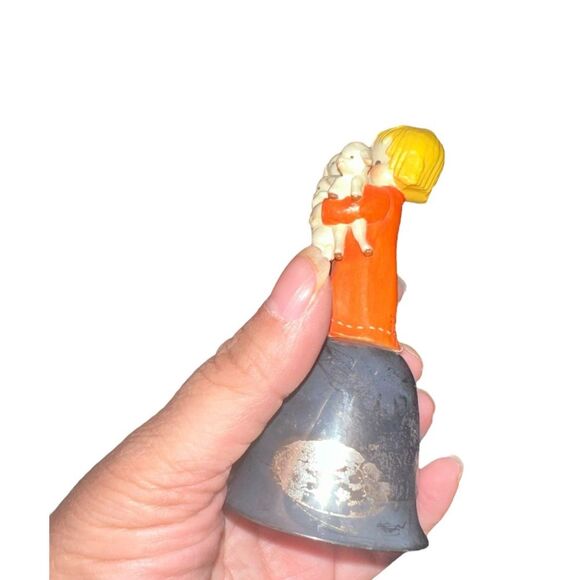 Anri Ferrandiz Girl with 3 Lambs Figurine on Reed & Barton Silver Plated Bell - Picture 3 of 6